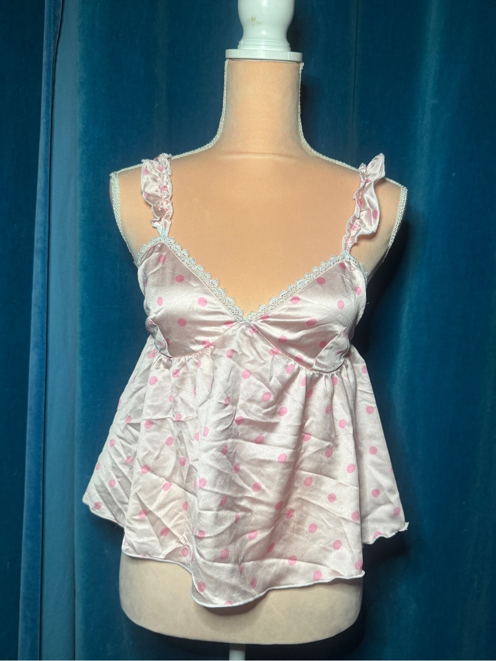 Polka Dot Satin Babydoll Camisole - Pink